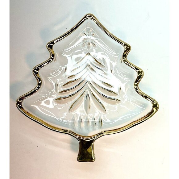 Mikasa Other - Vintage Mikasa Yuletide Crystal Dish Christmas Tree Shaped With Gold Trim Japan